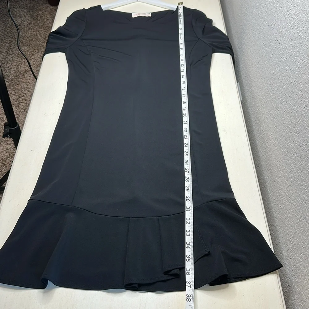 Tory Burch Foster Ruffle Hem Shift Dress Long Sleeve‎ Black Size Medium